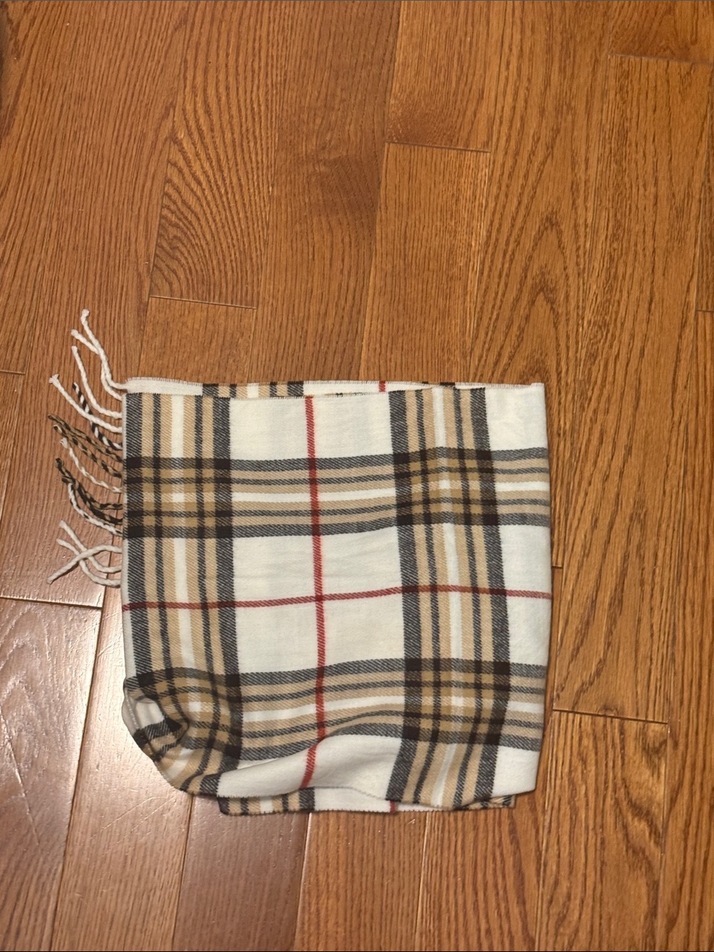 Classic Plaid Cream and Tan Scarf - Unbranded